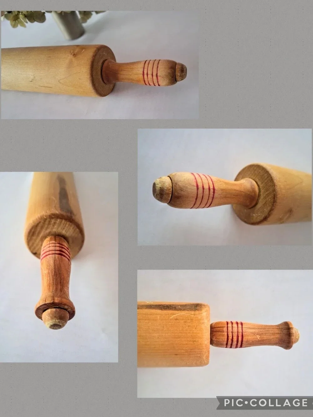 Vintage Wooden Rolling Pin - Red Paint Handles